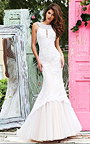 Jeweled Sherri Hill 50112 Ivory Appliqued Layers Fitted Mermaid Gown Long