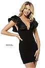 2018 Black V Neck 52359 Sherri Hill Short Neoprene Prom Dresses Ruffle Sleeves [Sherri Hill 52359 Black] - $190.00