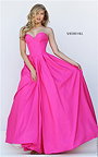 Cheap Fuchsia Strapless Long Pleated Prom Dress by Sherri Hill 50406
