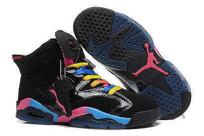 Michael Jordan Retro 6 Blue Pink Black Rainbow Female Basketball Sneakers