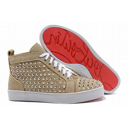 Christian Louboutin Louis Flat Spikes High Top Womens Sneakers Apricot