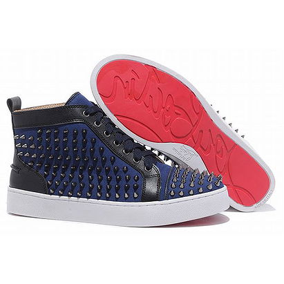Christian Louboutin Louis Black Spikes High Top Mens Sneakers Denim