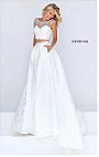 Two Piece Beaded Neckline Printed Patterned Sherri Hill 50197 Cap Sleeves Ivory 2016 Long Satin Prom Dresses