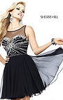 Beaded Sherri Hill 11034 Black/Silver Layered Cheap Cocktail Dress Short