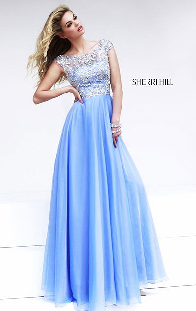 Sherri Hill 32017 Periwinkle Bateau-Neck Beaded Chiffon Party Dress