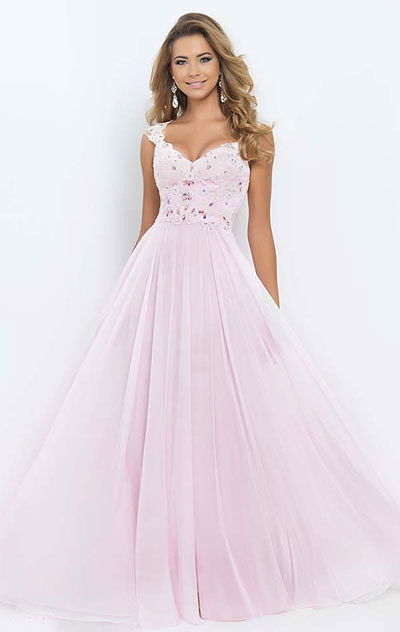 2015 Cap-Sleeves Blush 9986 A-Line Petal Pink Long Lace Evening Gown