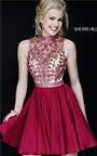 Ruby Sherri Hill 1965 High Neck Beaded Open Back Short Party Dress 2015