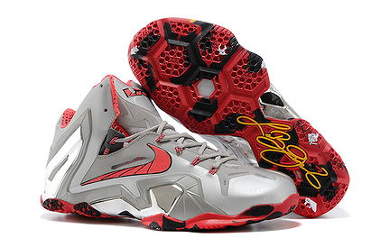 Air LeBron 11 Elite Wolf Grey/Black with Cool Grey/Laser Crimson Colorway Mens Basketball Sneakers - Team
