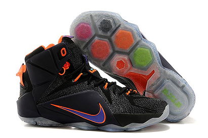 Nike Brand Black with Orange and Purple Colorway Mens King LeBron James 12 Sneakers