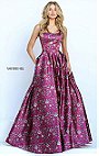 Sherri Hill 50790 Print Pattern Plum 2017 Scoop Neck Long Satin Evening Gown