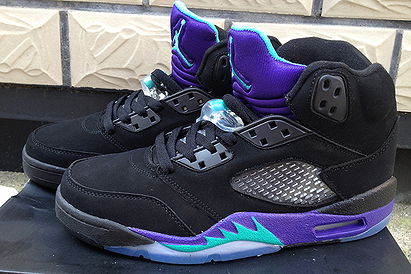 Mens Michael Jordan Shoes Retro 5 with Black/New Emerald/Grape Ice Colors