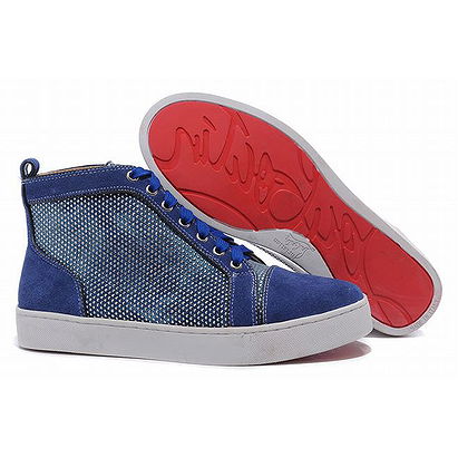 Christian Louboutin Louis Rhinestones High Top Mens Sneakers Blue