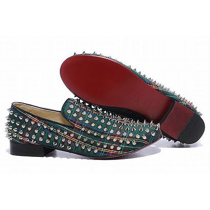 Christian Louboutin Rollerboy Spikes Mens Flat Shoes Tartan Green