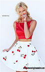 Two Piece Floral V-back Red/Ivory Homecoming Dress 2016 Sherri Hill 50234