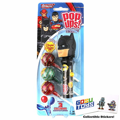 DC Justice League Batman Pop Ups Lollipop Case Holder with 3 Chupa Chups Lollipop and 2 Gosu Toys Stickers