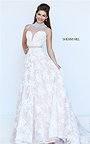 Illusion Long Sherri Hill 11338 Beaded Applique Lace Prom Dress 2017