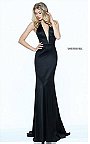 Cheap Black Sherri Hill 50919 Plunged Neck Halter Fitted Evening Dress 2017