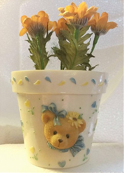 Cherished Teddies - Flower Pot with Yellow Flowers