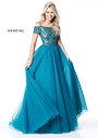 Off The Shoulder 2017 Teal Beaded Pattern Sherri Hill 51450 Long Tulle Ball Gowns