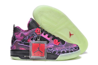 Galaxy Air Jordan 4 Women Size Nike Sport Sneakers with Color Purple Black Glow in the Dark
