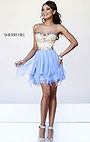 Beaded Sherri Hill 1928 Periwinkle Chiffon Strapless Short Homecoming Dresses