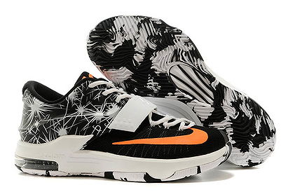 Fireworks Print Mens Nike Zoom Kevin Durant KD 7 Black/White with Orange Colorway Basketball Shoes