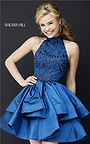 2015 Sherri Hill 32338 Halter Tiered Ruffled Beaded Navy Homecoming Dress