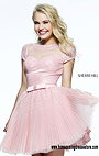 Embellished Blush Sherri Hill 21231 Tulle Pleated A-Line Prom Dress Outlet