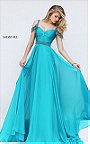 On Sale Sherri Hill 50086 Knotted Ruched Turquoise Jeweled Long Dress Prom 2016