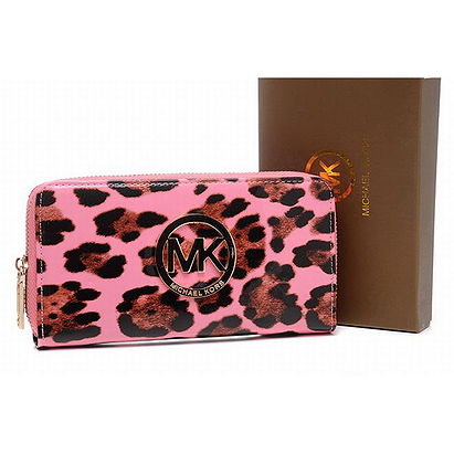 Michael Kors Leopard Grain Pink Wallet Womens