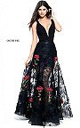 2017 Sherri Hill 51170 Black Lace Rose Embroidered Deep V-neck Party Dress