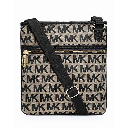 Beige black MICHAEL Michael Kors Large Monogram logo Canvas Crossbody