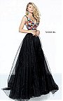 2-Piece Long Black/Multi Floral 2017 Slit Prom Gown By Sherri Hill 50948