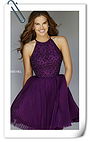 Sherri Hill 32335 Haltered Beaded Open Back Purple Cocktail Dress