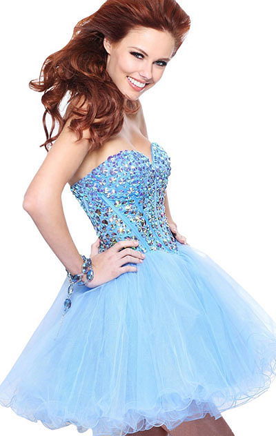 Cheap Low-Back Aqua Beaded Sherri Hill 21101 Short Bodice Cocktail Dress