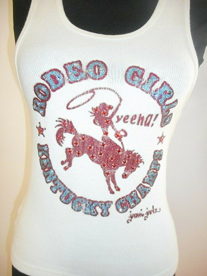 JOOMI JOOLZ Kentucky Champs Rodeo Girls T Shirt Top Blouse White Rhinestones S