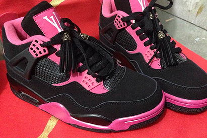 Discount Nike Air Jordan Retro IV (4) Black and Pink Colorway LV Athletic Trainers