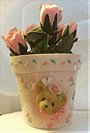Cherished Teddies - Flower Pot with Pink Flowers