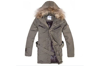Moncler Men Fur Long Down Coat Khaki