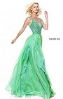 2017 V Neck Sherri Hill 50801 Green Long Chiffon Evening Gown Beaded Bodice