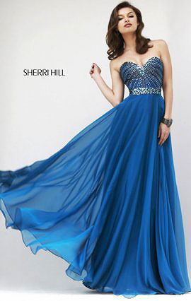 2014 Sherri Hill 1937 Sweetheart-Neck Beaded Royal/Gunmetal Chiffon Long Prom Dresses