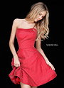 2017 Sherri Hill 51546 Red Sweetheart Beaded Open Back Short Satin Prom Dresses