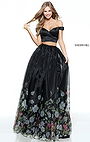 Sweetheart Neckline Two Piece Satin Bodice 2017 Black Floral Printed Off The Shoulder Sherri Hill 51053 Long Organza Evening Gown