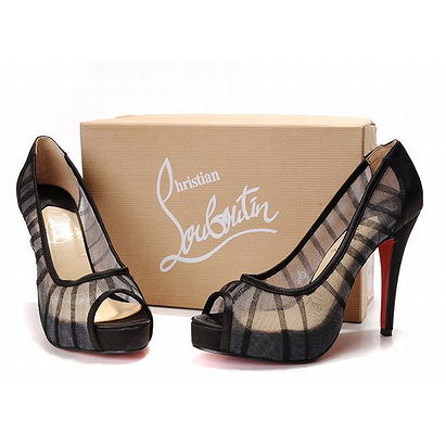 Christian Louboutin Champagne Chiffon Ambrosina Peep Toe Pumps (Black)