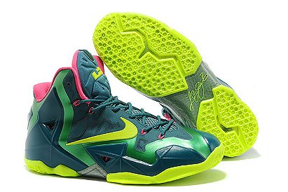 LeBron XI T-Rex Nike Basketball Shoes Green Yellow Pink