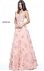 2017 Beads Plunged Sherri Hill 51111 Blush Prom Dress With Floral Appliques