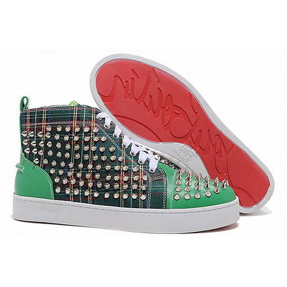 Christian Louboutin Louis Spikes High Top Mens Sneakers Green Canvas