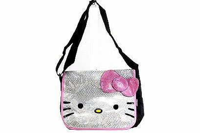 Sanrio Hello Kitty White and Pink Glitter Messenger Bag- tote