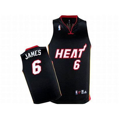 NBA Lebron James Heat Black Adidas Jersey #6 White Red Number