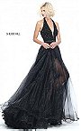2017 Halter Sherri Hill 51102 Black Stones Cutout Back Tulle Evening Gown